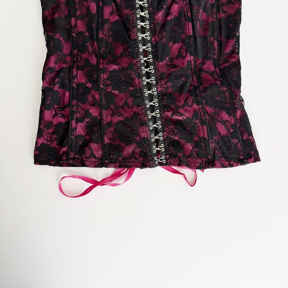 [Tripp NYC] Black Pink Y2K Floral Print Lace Hook & Eye Corset Top Size Large L - Picture 10 of 12